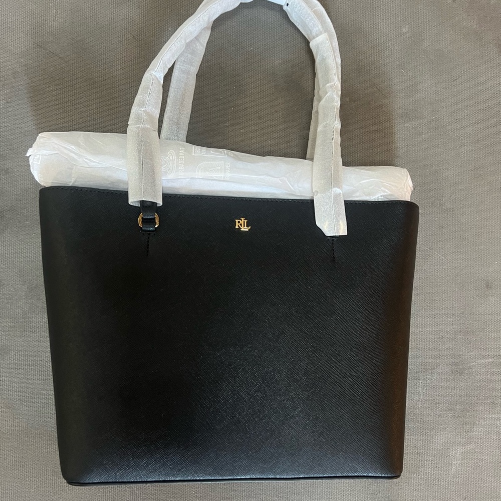 Ralph Lauren Leather Tote Black with Gold Accents
